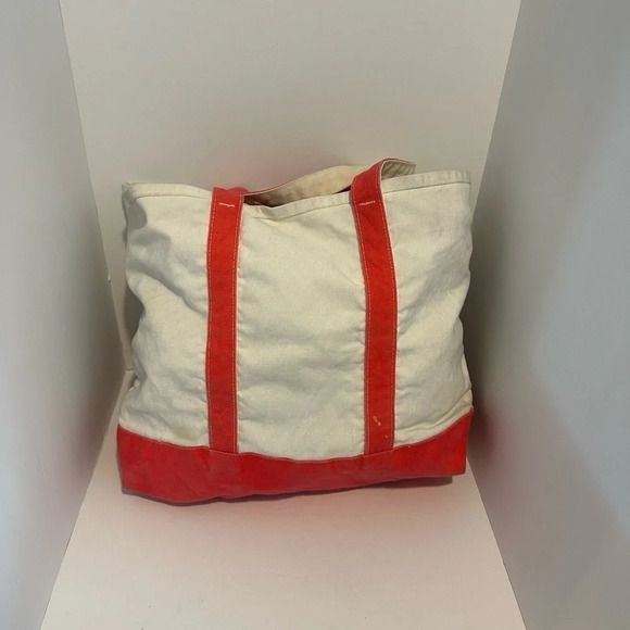 Medium, canvas tote bag  salmon, pink, and natural canvas - Picture 2 of 4